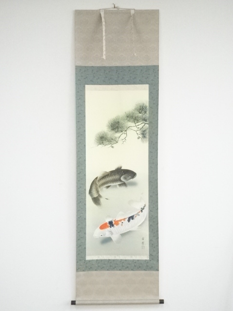 JAPANESE HANGING SCROLL / HAND PAINTED / PAIRED CARPS